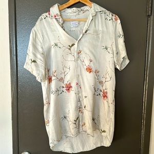 Zara Silk Floral Shirt Button Down sz M